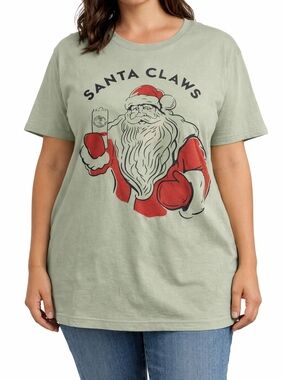 Santa Claws Green Graphic Tee Shirt XXL Holiday Funny Santa Beer Christmas Festi